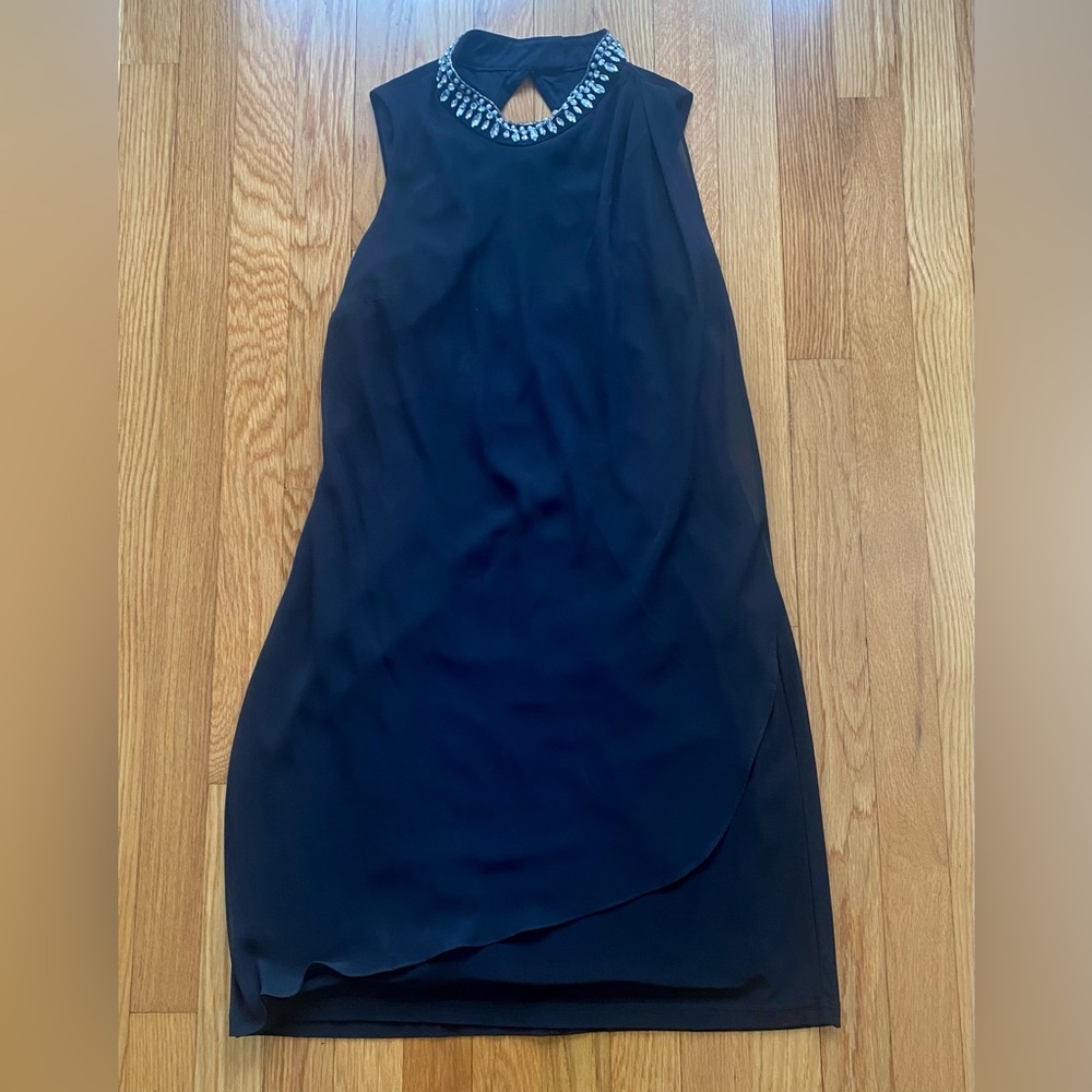 Adrianna Papell Black Jewel Neck Mini Dress